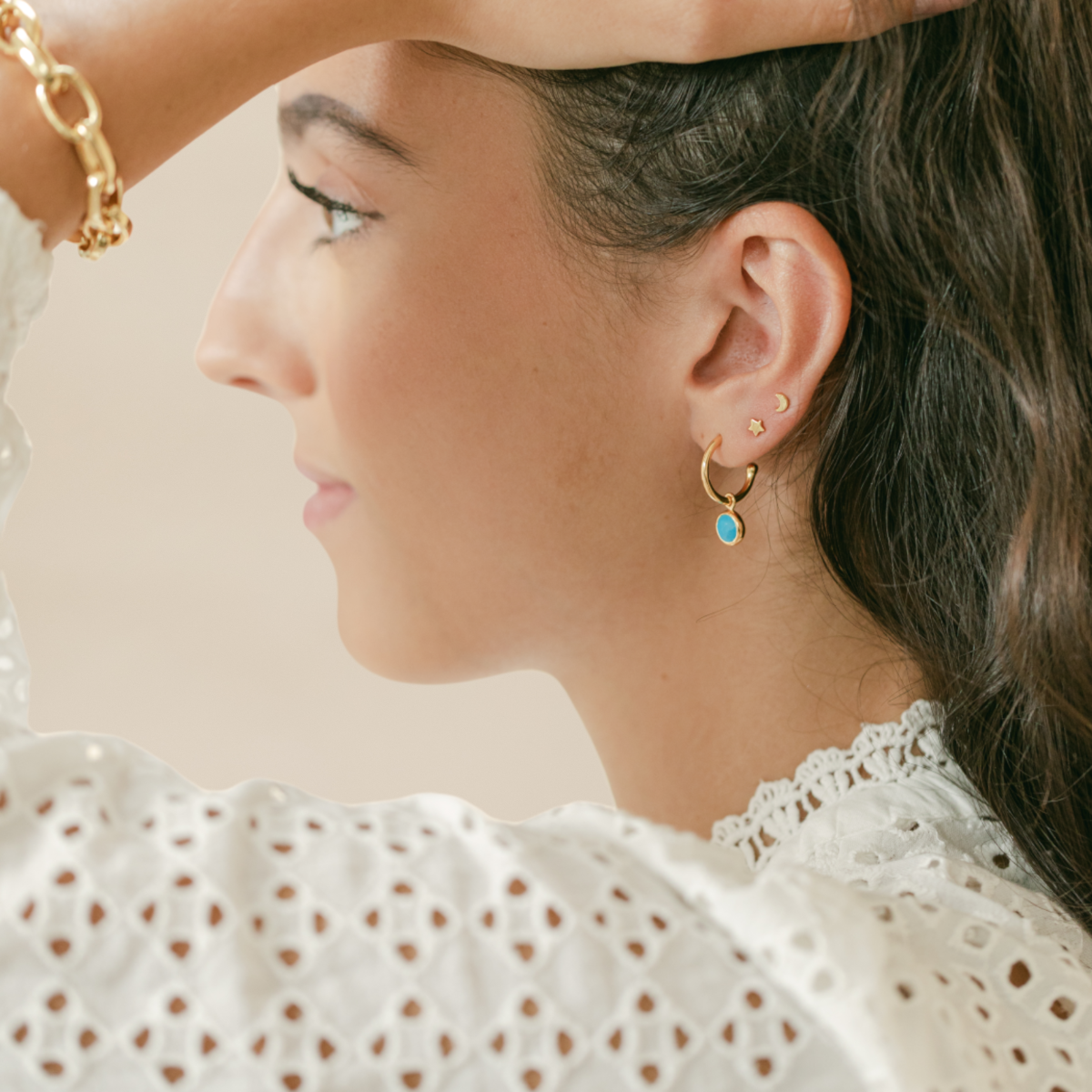 Gold Birthstone Hoops with Turquoise - Lulu B Jewellery