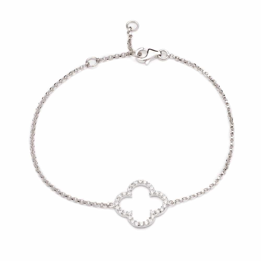 Silver Clover Bracelet with Cubic Zirconia Stones - Lulu B Jewellery