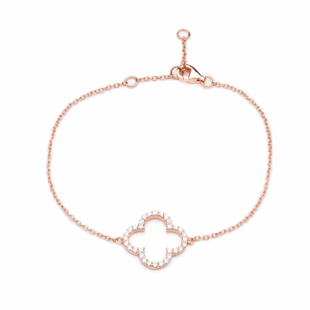 Rose Gold Clover Bracelet with Cubic Zirconia Stones - Lulu B Jewellery