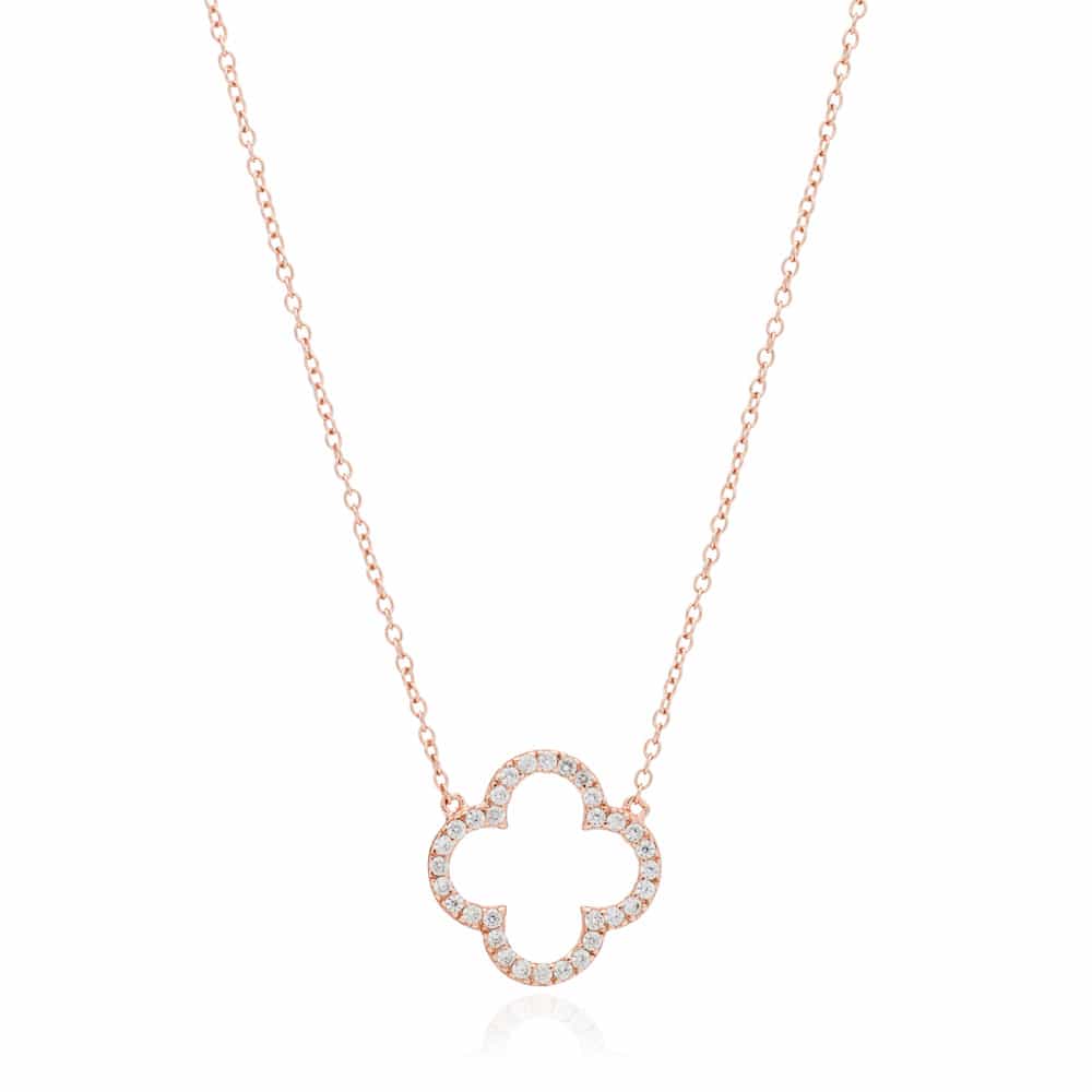 Rose Gold Clover Necklace with Cubic Zirconia - Lulu B Jewellery