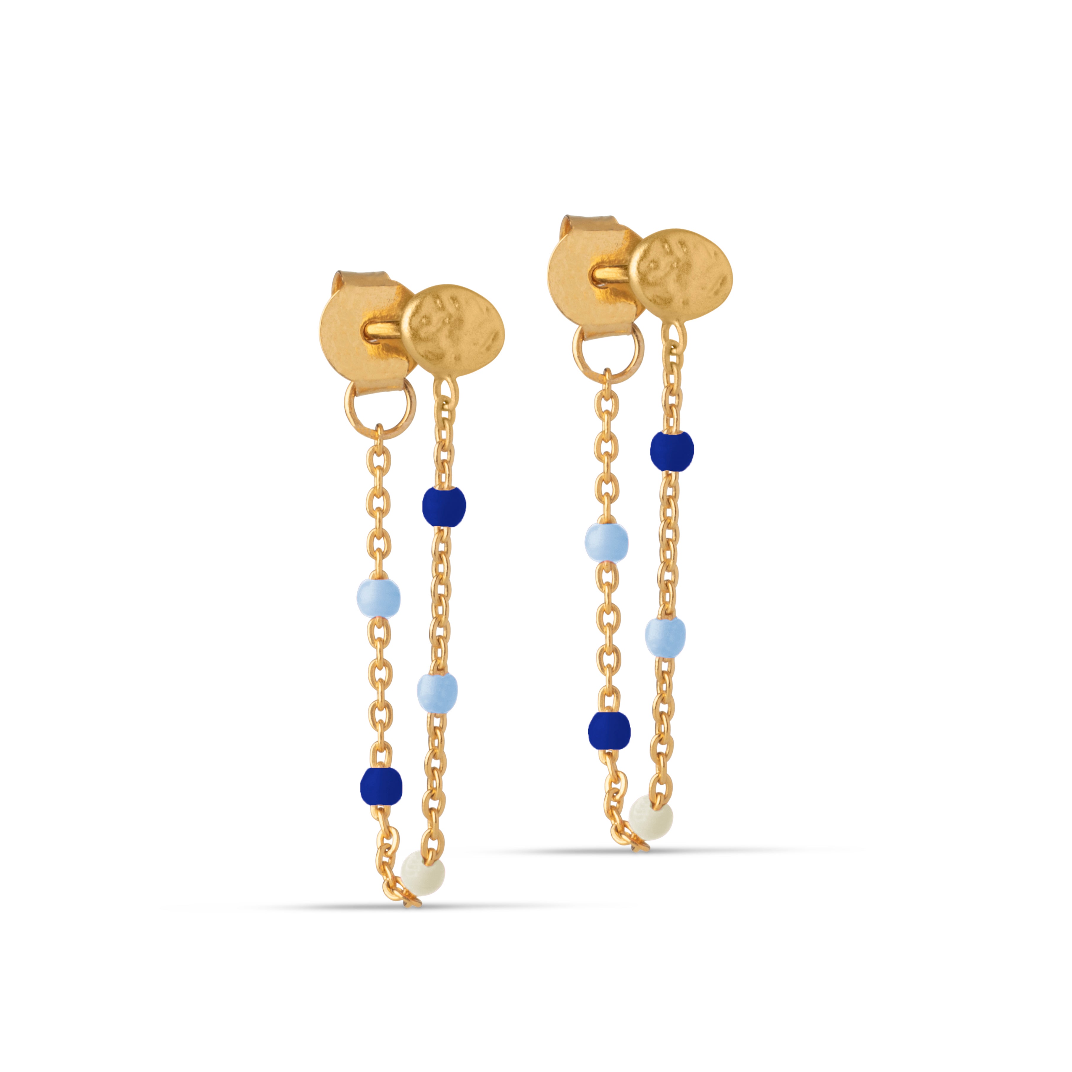 Enamel Chain Gold Drop Earrings - Denim