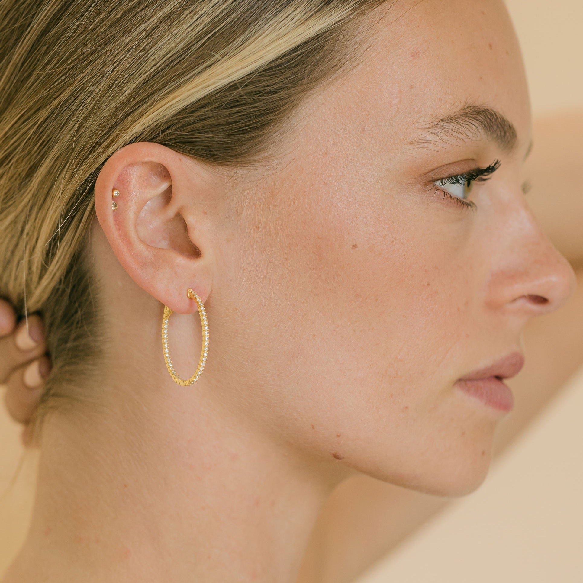 Gold Hoop Earrings with Cubic Zirconia - Grace