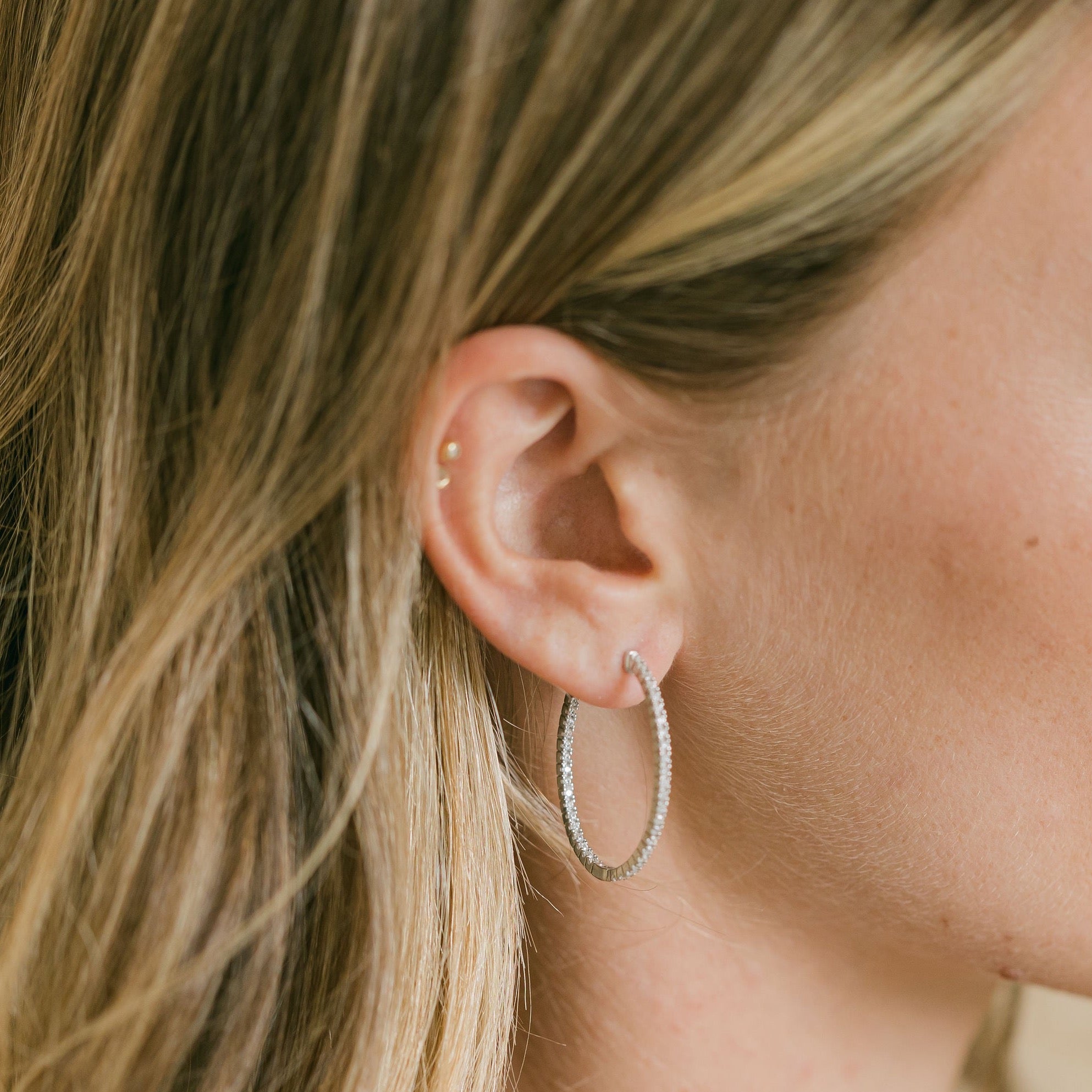 Silver Hoop Earrings with Cubic Zirconia - Grace