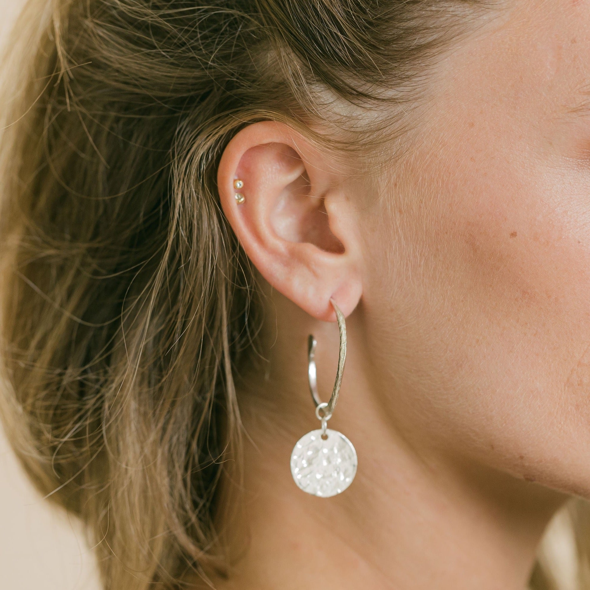 Silver Hoop Earrings with Coin - Harper