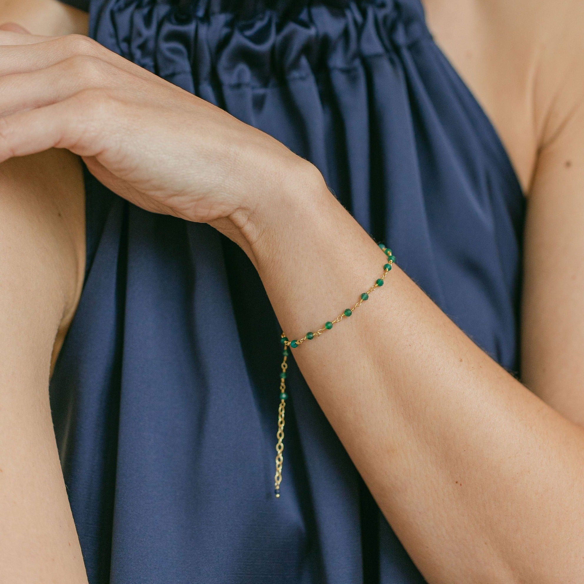 Gold Tia Chain Bracelet with Green Onyx - Lulu B Jewellery