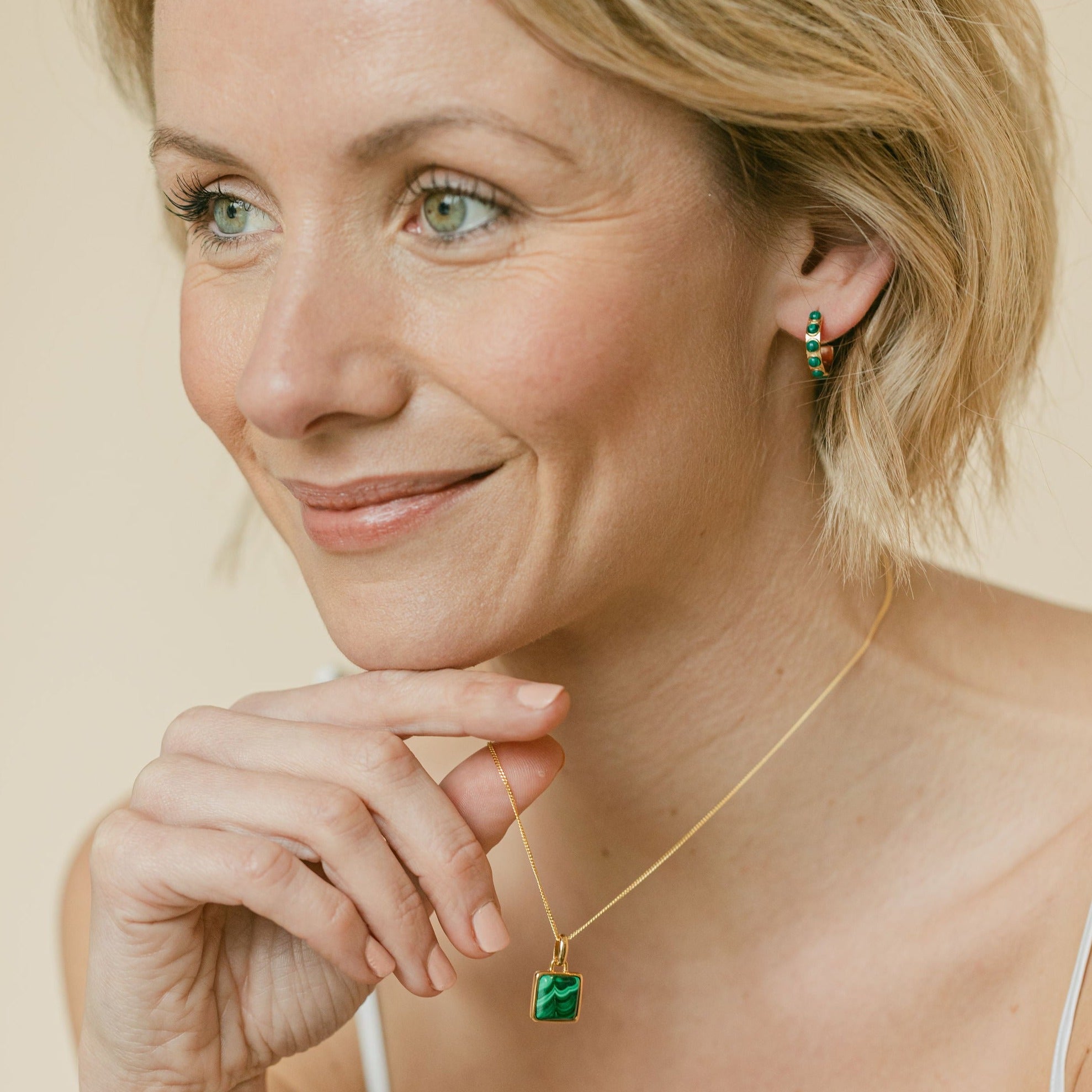 Gold Roma Hoop Earrings with Malachite (Small) - Lulu B Jewellery