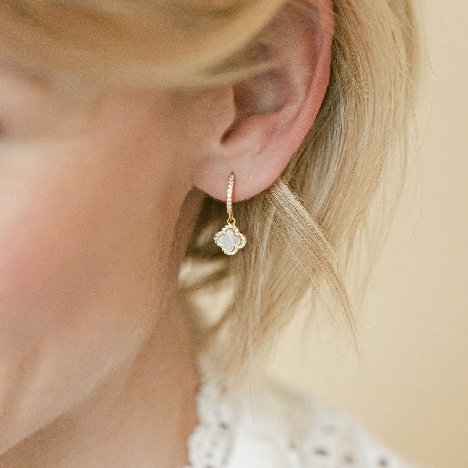 Gold Clover Hoops with Mother of Pearl - Lulu B Jewellery