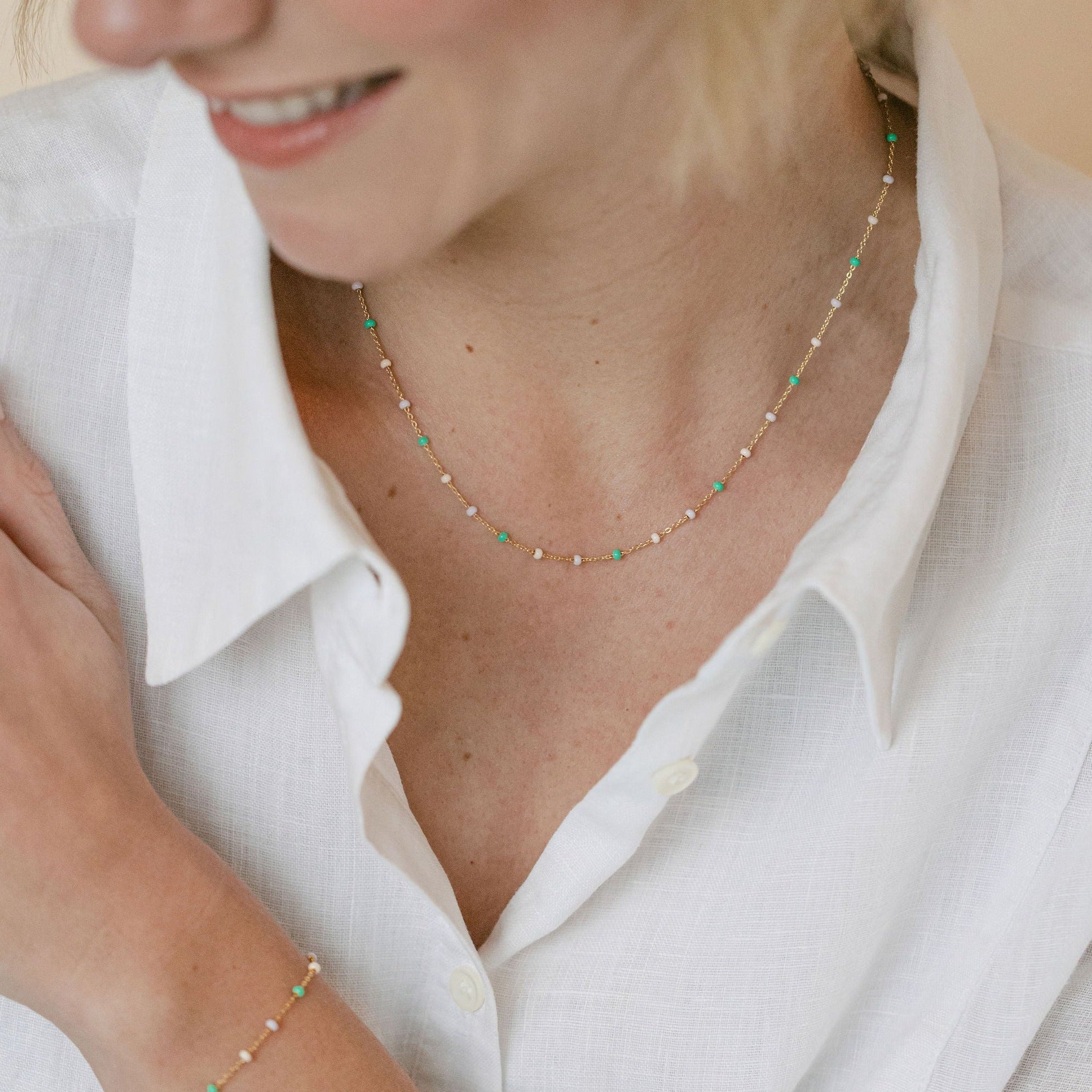 Gold Iris Necklace (Mint) - Lulu B Jewellery