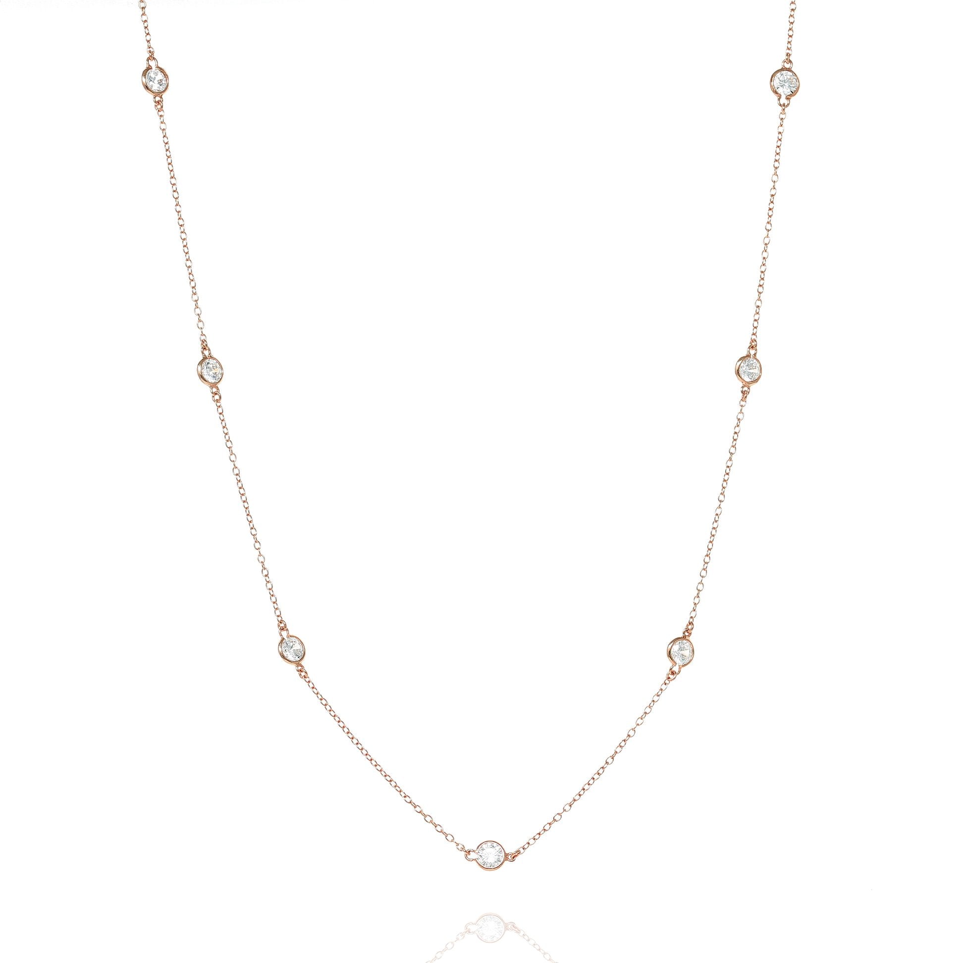 Rose Gold Brompton Chain Necklace with Cubic Zirconia - Lulu B Jewellery