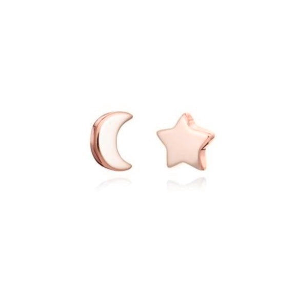 Rose Gold Moon/Star Mini Stud Earrings - Lulu B Jewellery