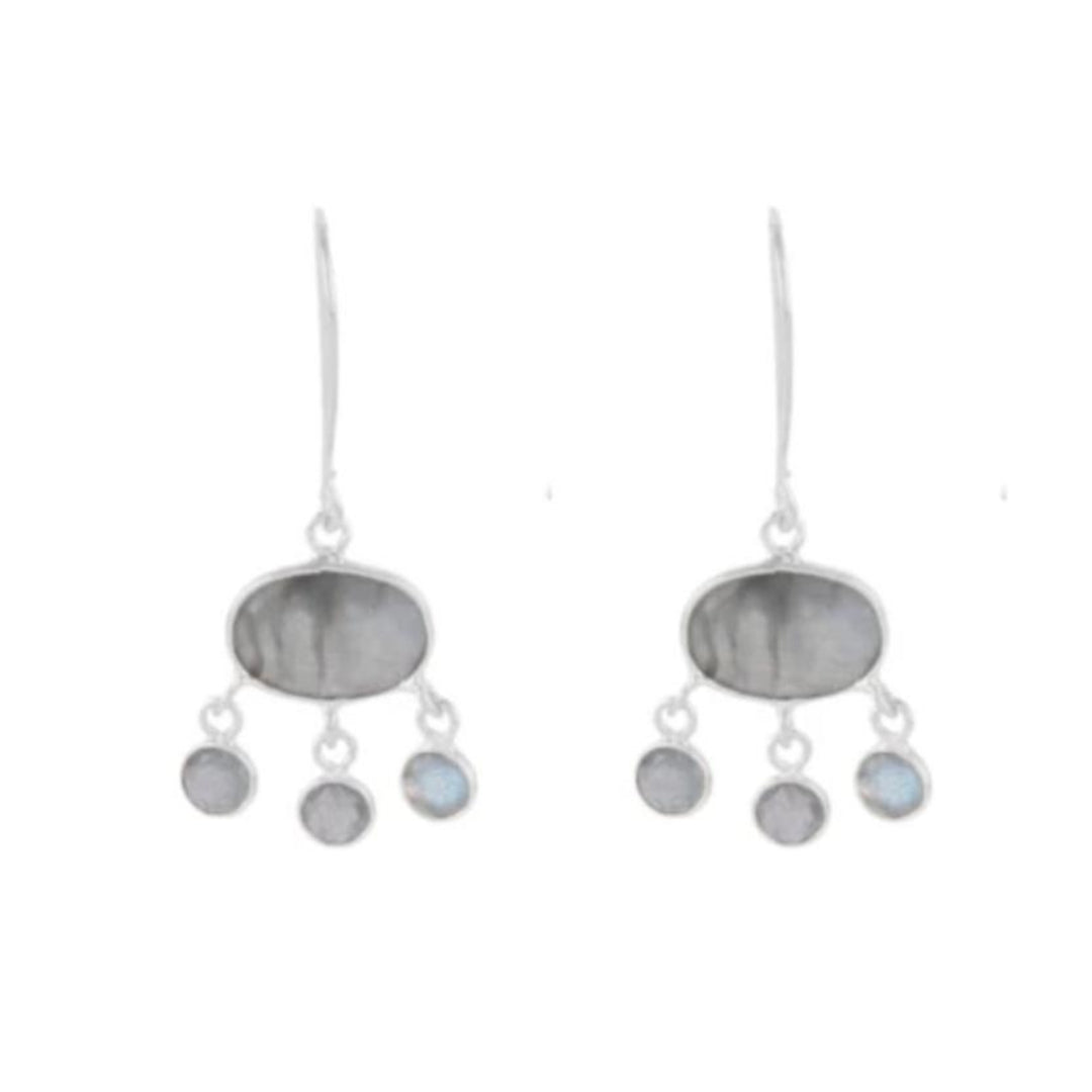 Silver Amber Drop Earrings with Labradorite - Lulu B Jewellery