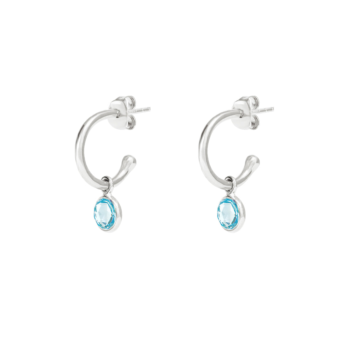 Silver Birthstone Hoop Earrings with Blue Topaz - Lulu B Jewellery