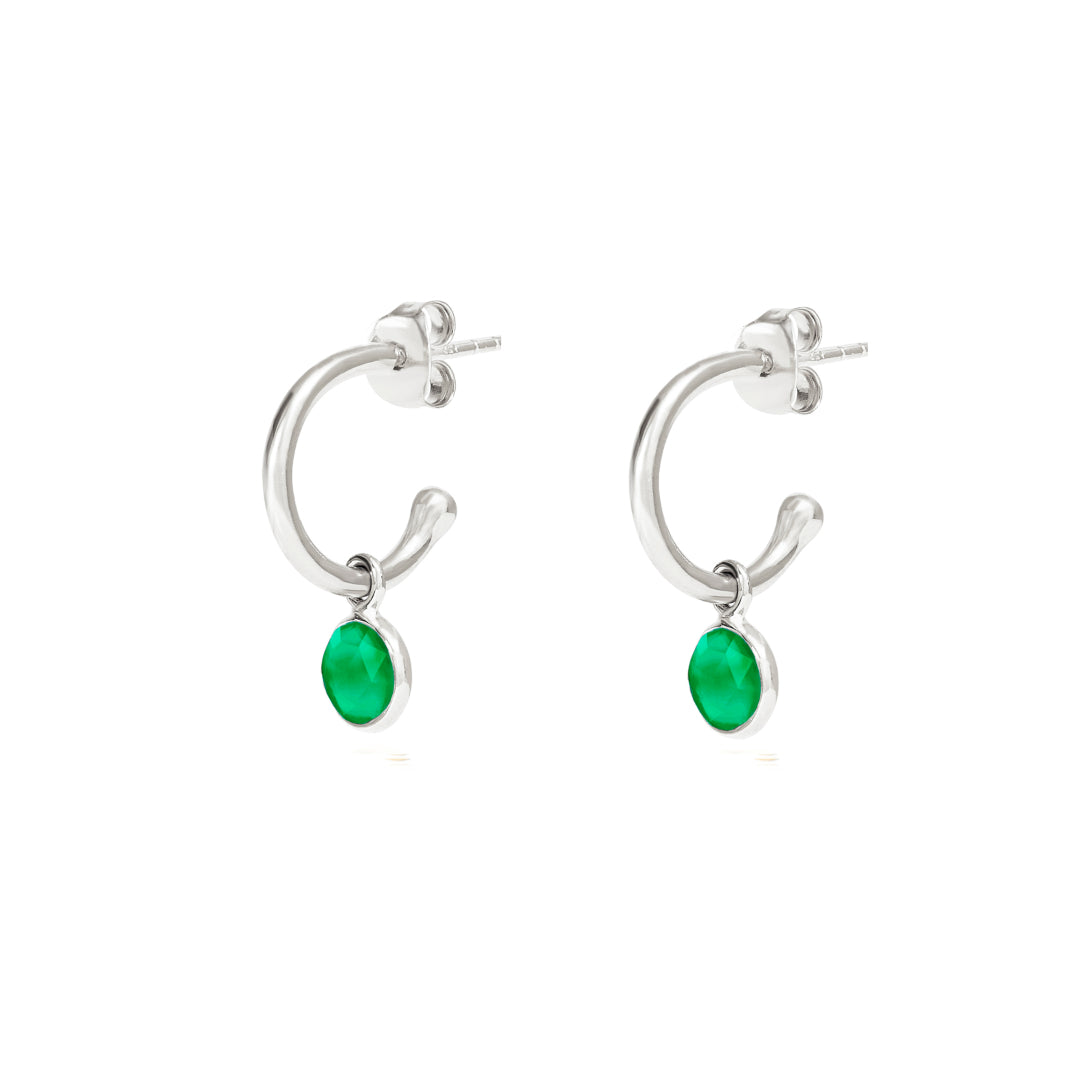 Silver Birthstone Hoop Earrings with Emerald Quartz - Lulu B Jewellery