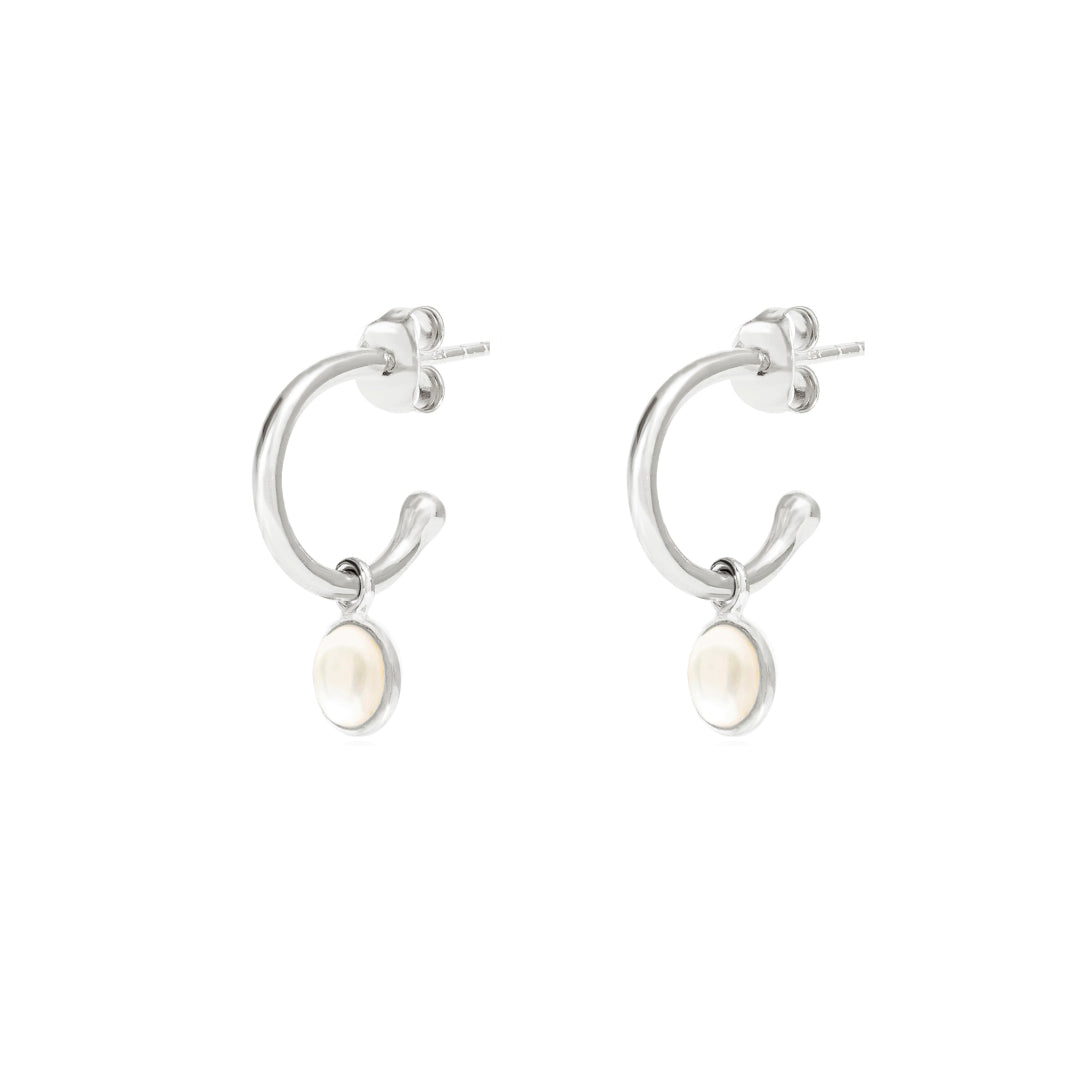 Silver Birthstone Hoop Earrings with Pearl - Lulu B Jewellery
