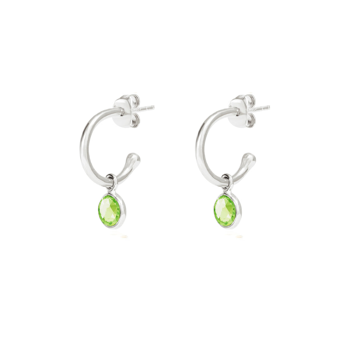 Silver Birthstone Hoop Earrings with Peridot - Lulu B Jewellery