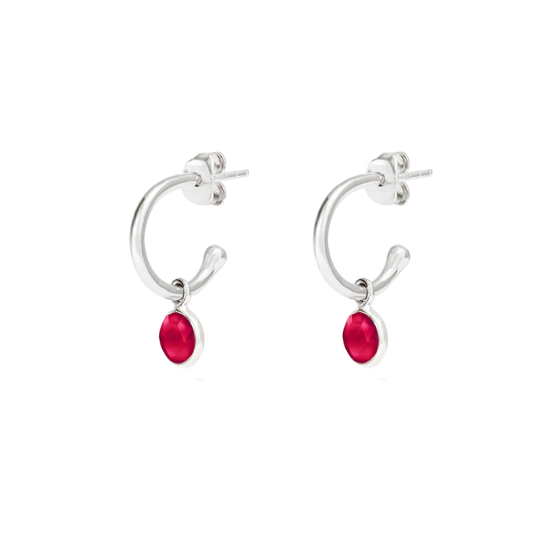 Silver Birthstone Hoop Earrings with Ruby Quartz - Lulu B Jewellery