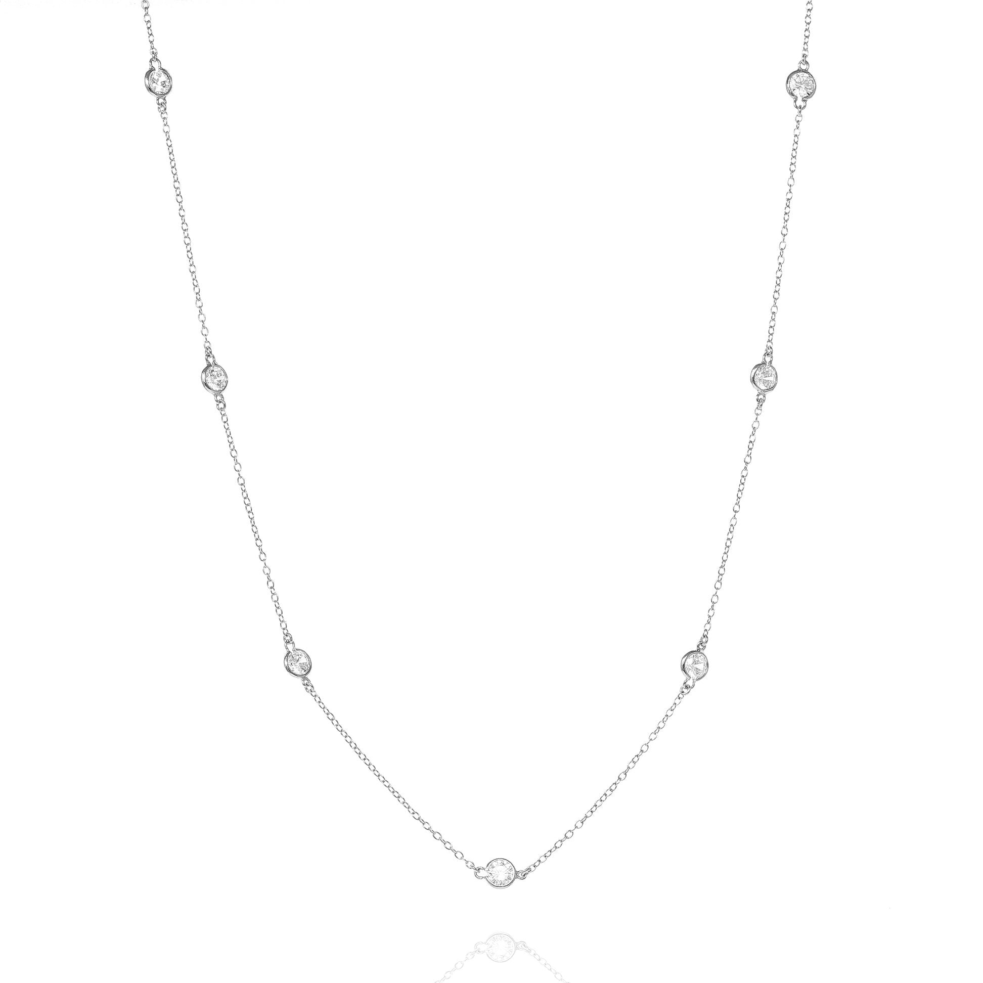 Silver Brompton Chain Necklace with Cubic Zirconia - Lulu B Jewellery