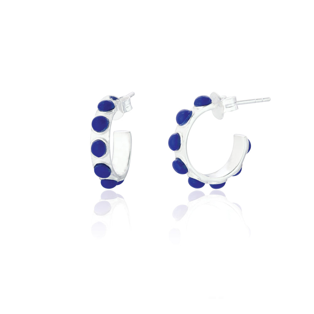 Silver Roma Hoop Earrings with Lapis Lazuli (Small) - Lulu B Jewellery