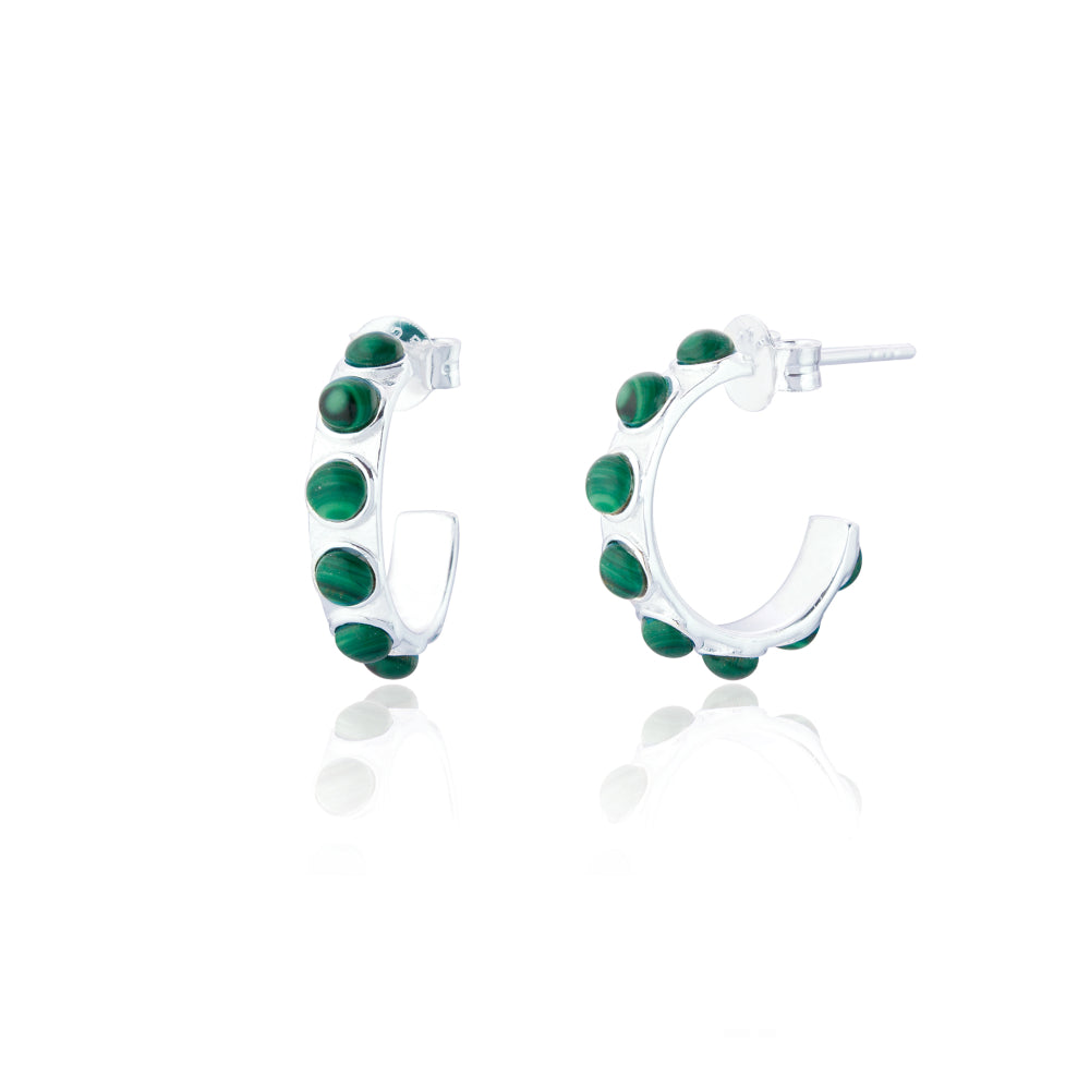 Silver Roma Hoop Earrings with Malachite (Small) - Lulu B Jewellery