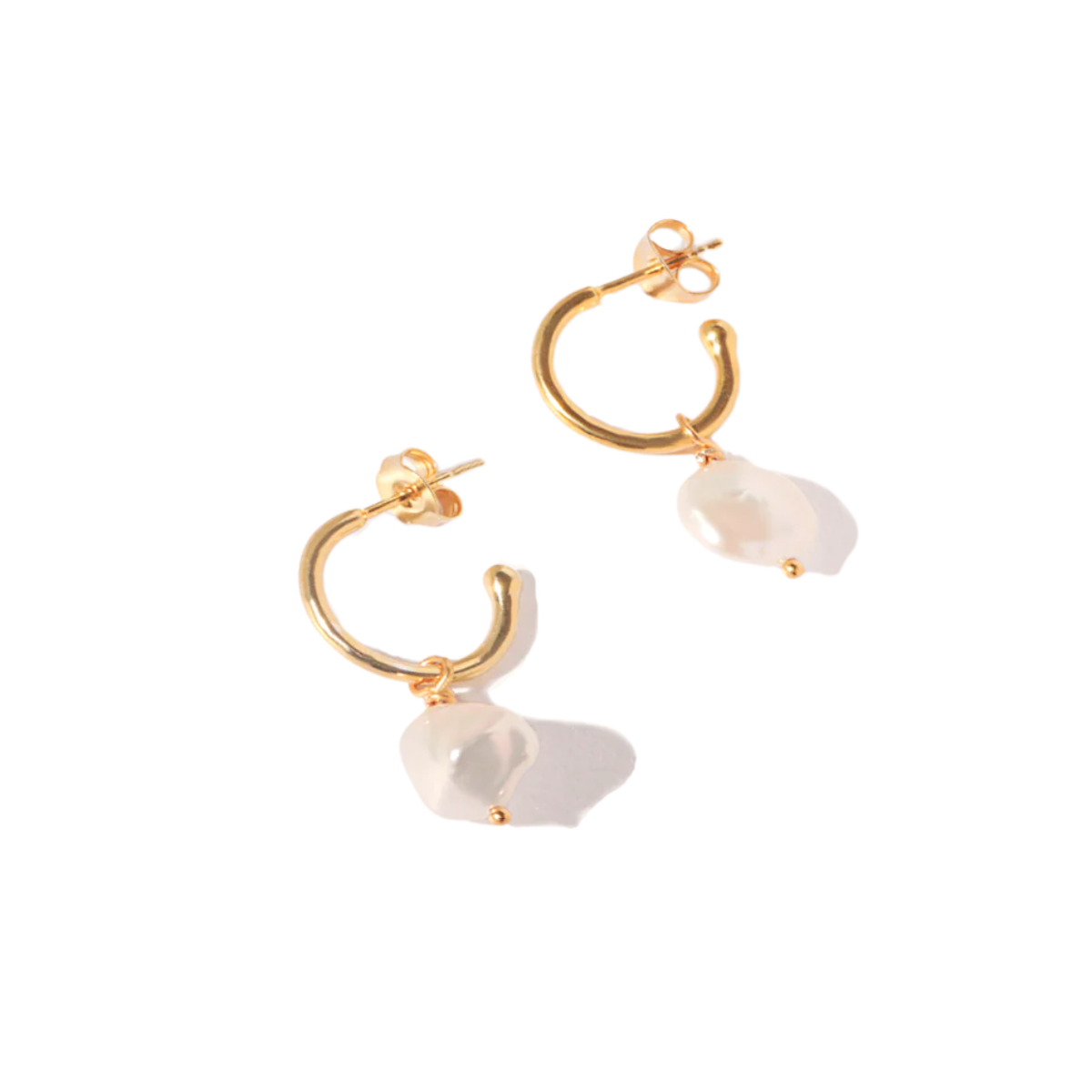 Baroque Pearl Drop Gold Hoop Earrings - Amica