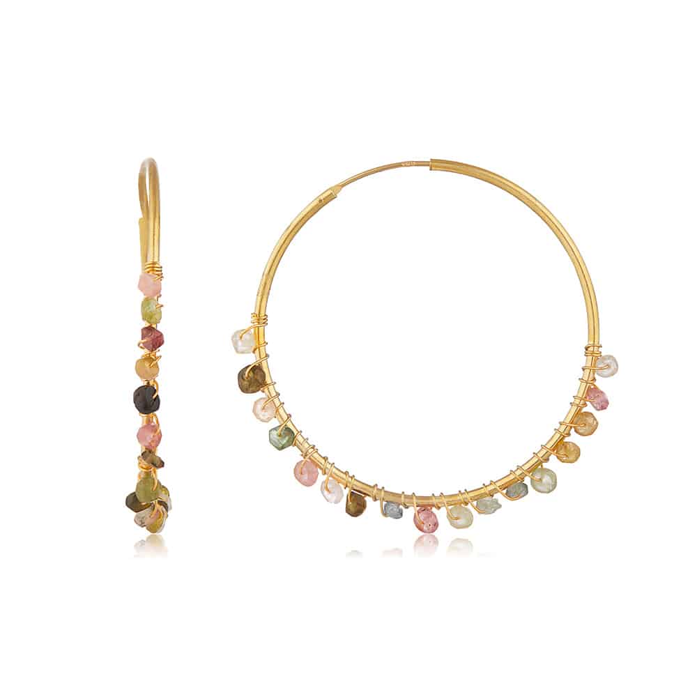 Gold Willow Hoop Earrings with Tourmaline - Lulu B Jewellery