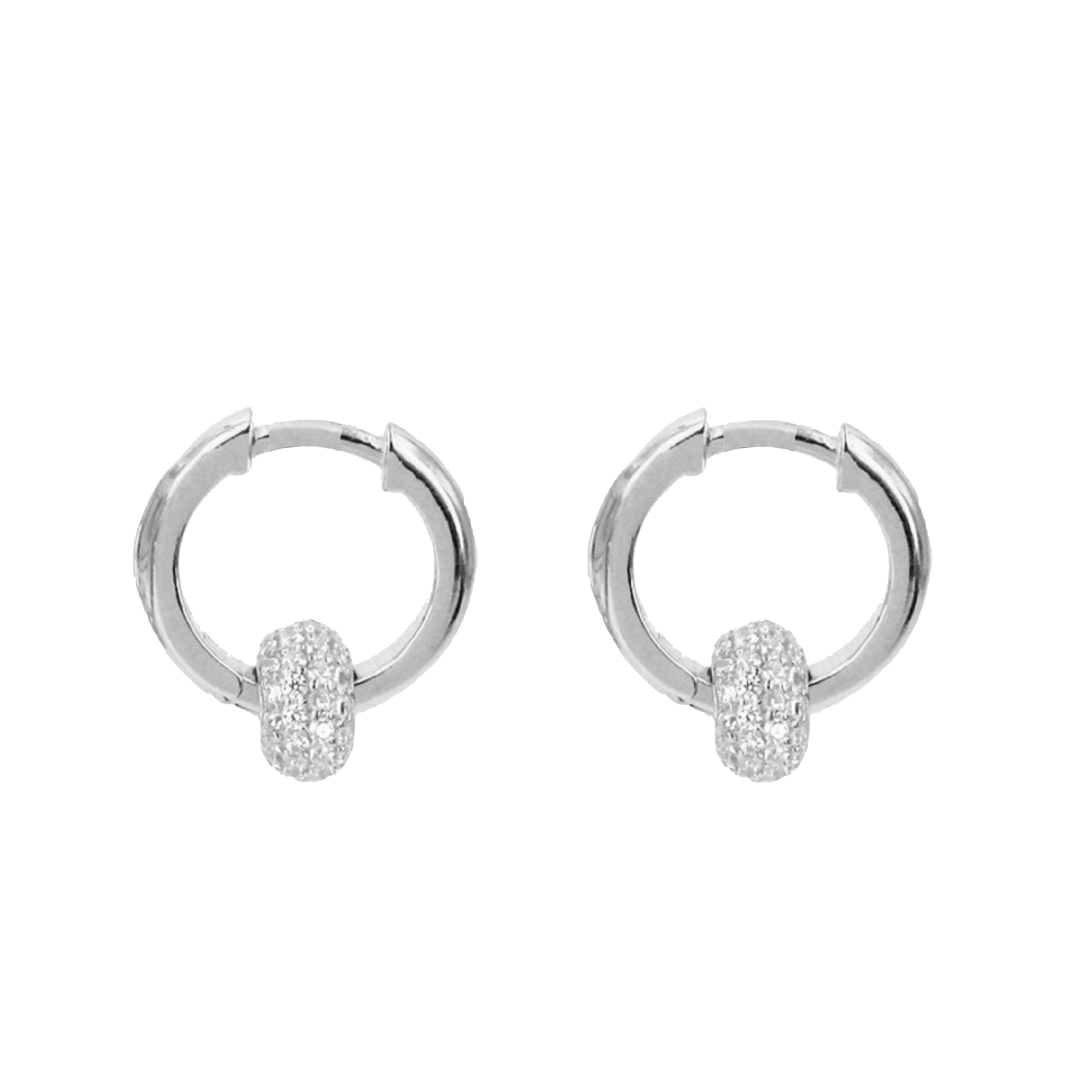 Pavé Ball Silver Hoop Earrings with Cubic Zirconia