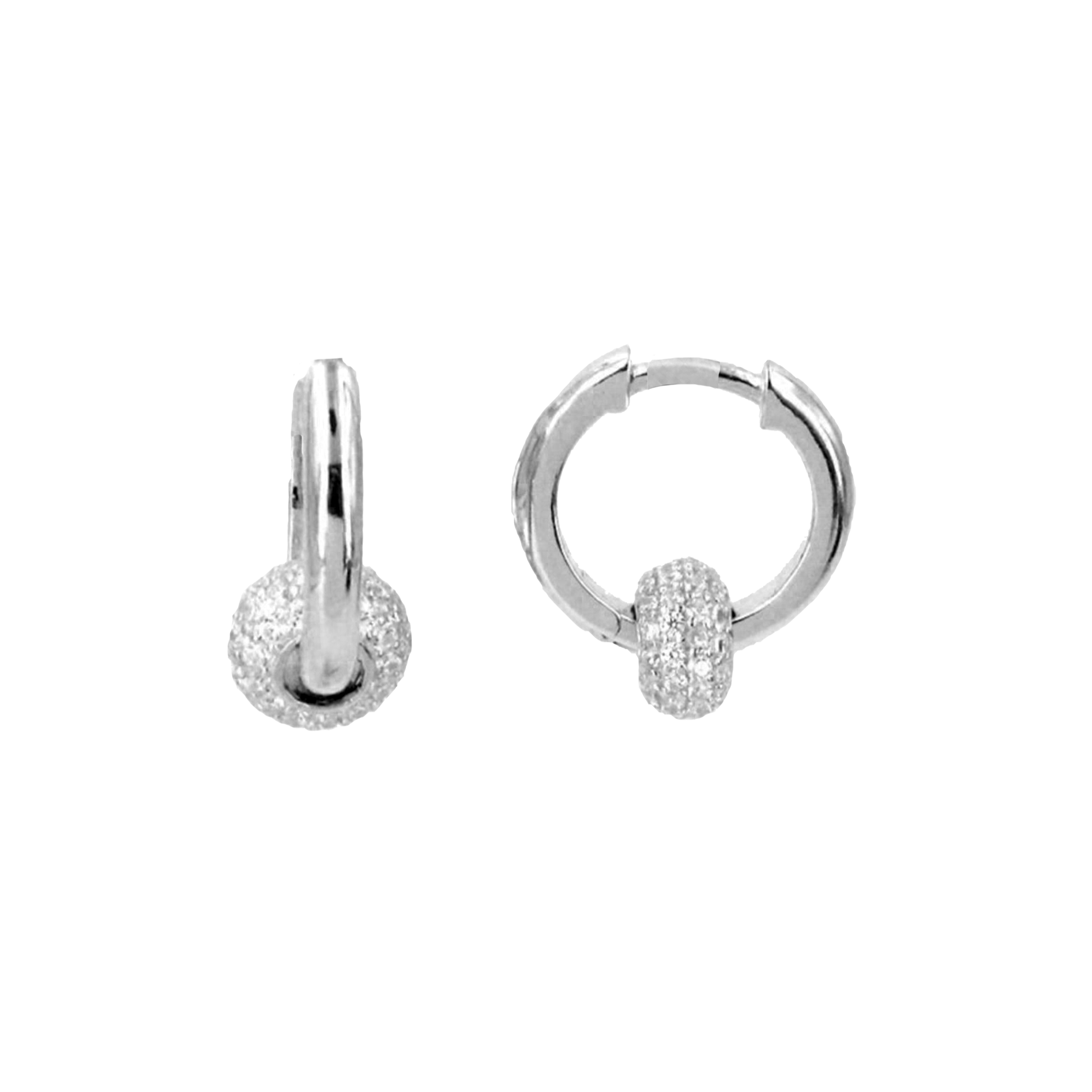 Pavé Ball Silver Hoop Earrings with Cubic Zirconia