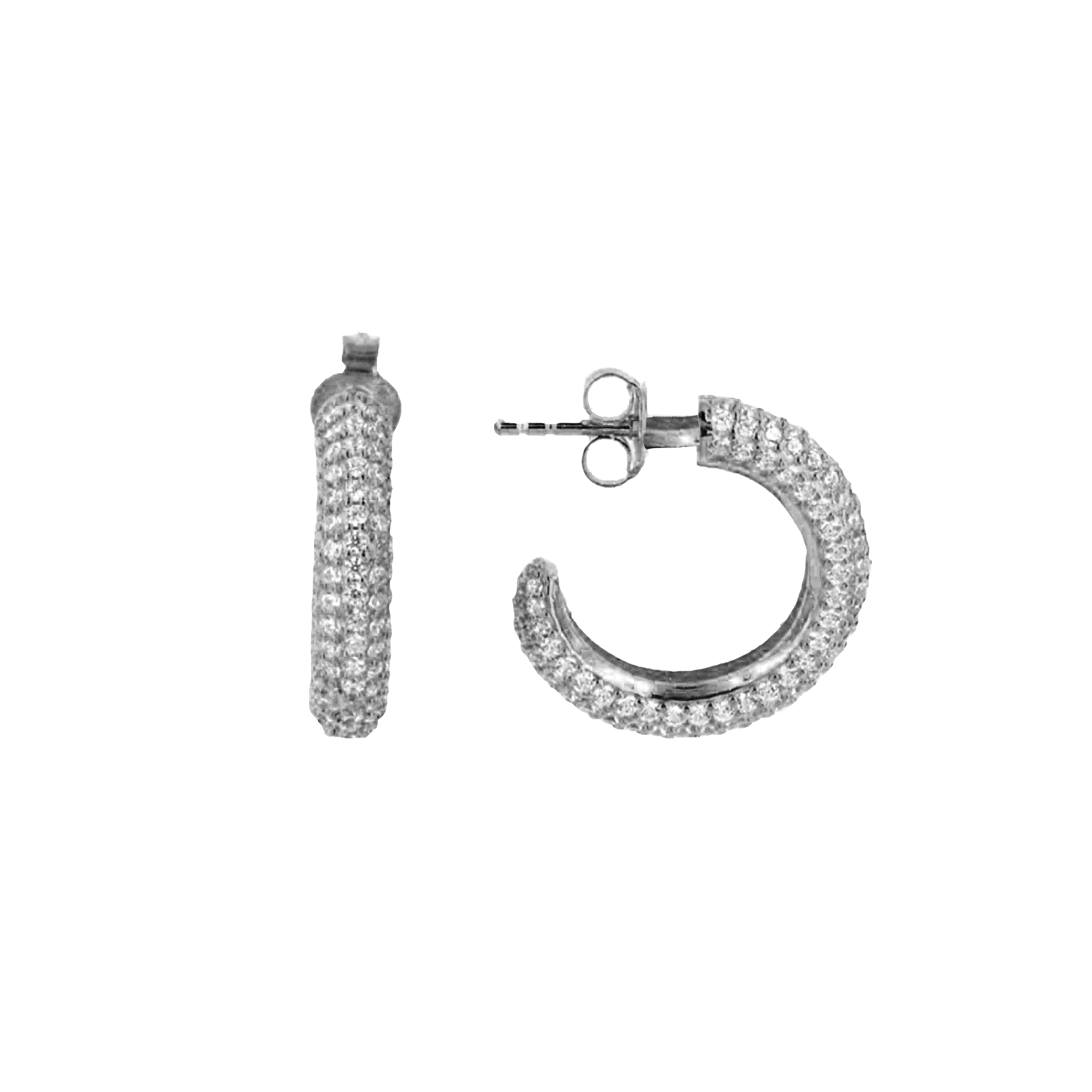 Pavé Silver Hoop Earrings with Cubic Zirconia